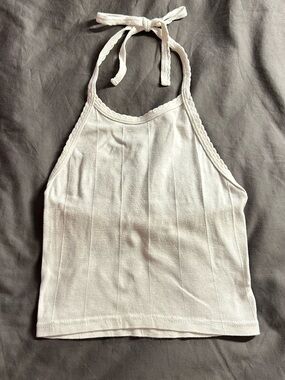 💜 Urban Outfitters White Ribbed Halter Crop Top
